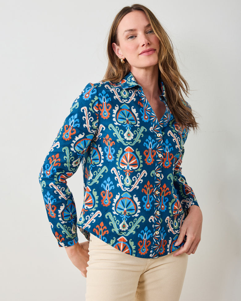 Eclectic Ikat - Edith Blouse - Navy - Printfresh