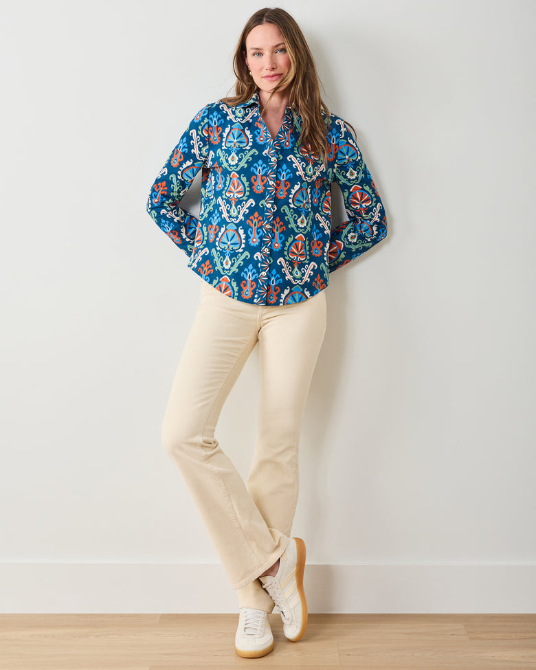 Eclectic Ikat - Edith Blouse - Navy - Printfresh