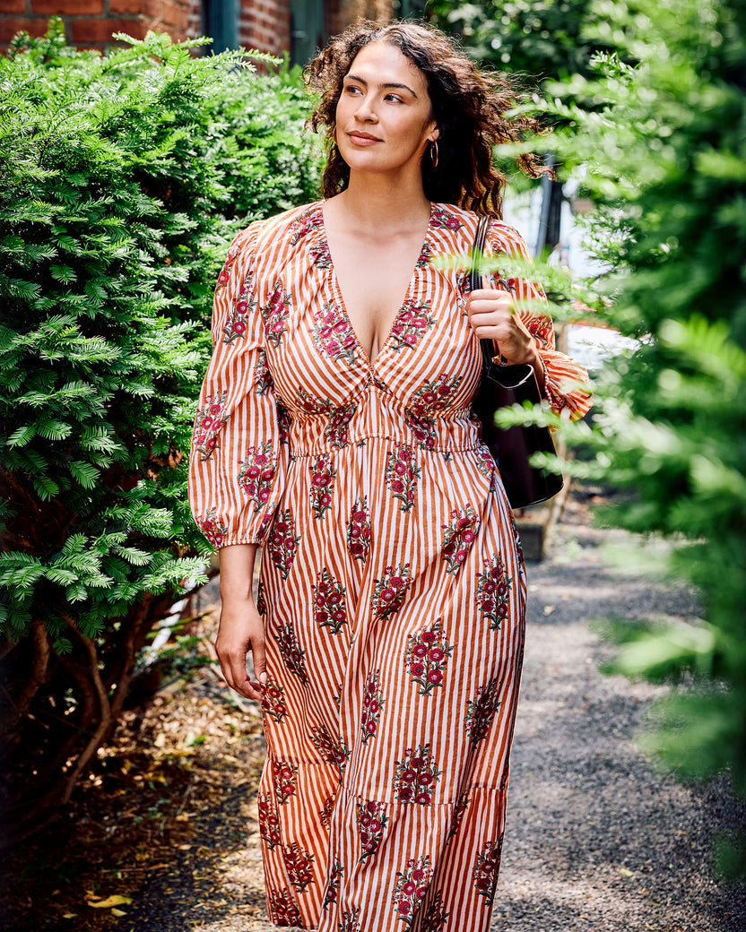 Wildflower Stripes - Ella Dress - Ivory Wine - Printfresh