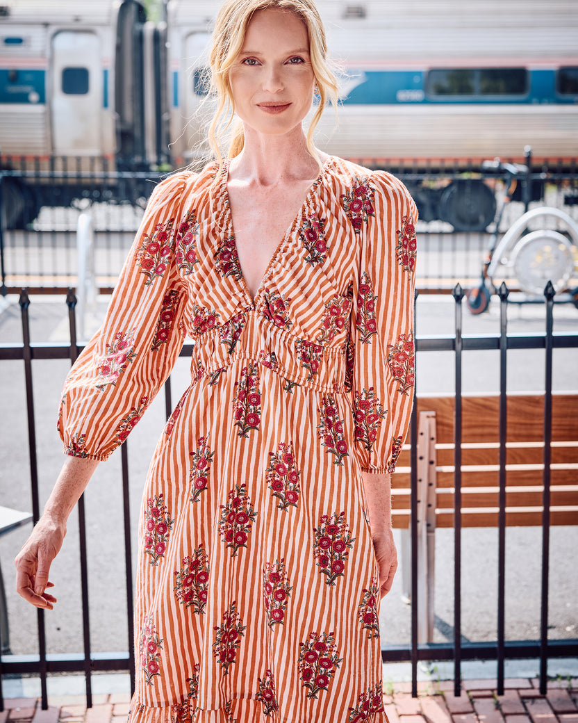 Wildflower Stripes - Ella Dress - Ivory Wine - Printfresh