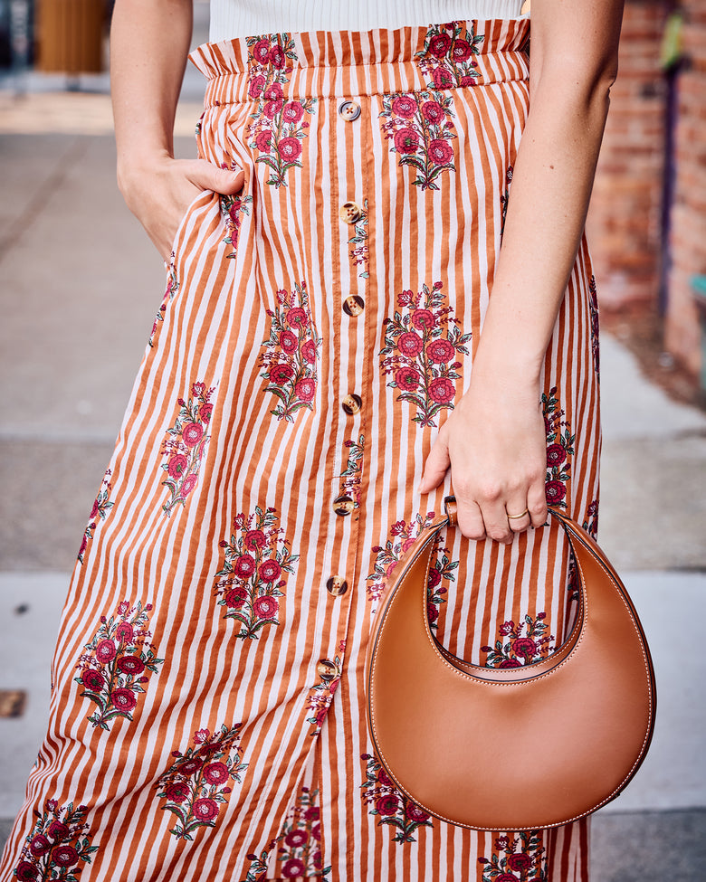Wildflower Stripes - Emilia Skirt - Ivory Wine - Printfresh
