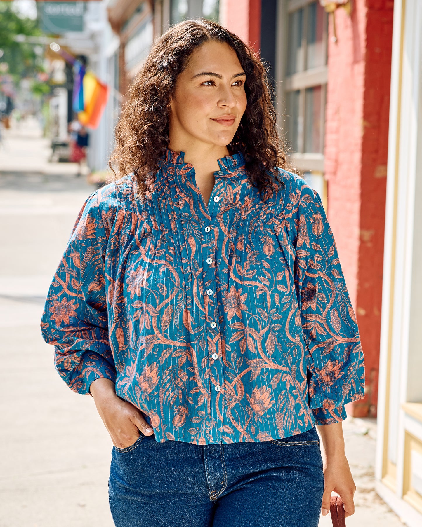 Etched Vine - On A Whim Blouse - Turquoise Blush - Printfresh