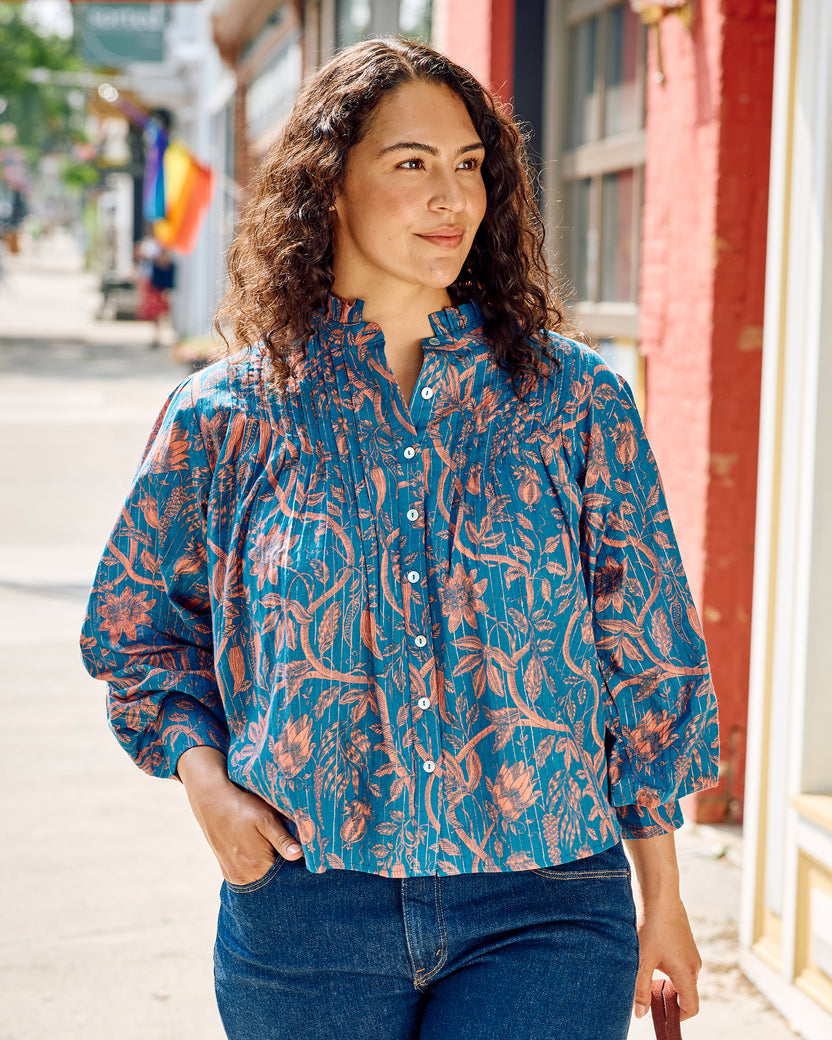 Etched Vine - On A Whim Blouse - Turquoise Blush - Printfresh