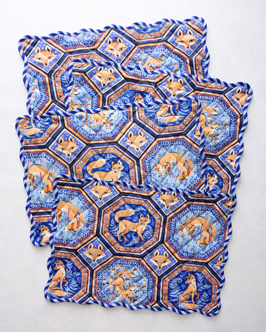 Fancy Fox - Placemats Set Of 4 - French Blue - Printfresh