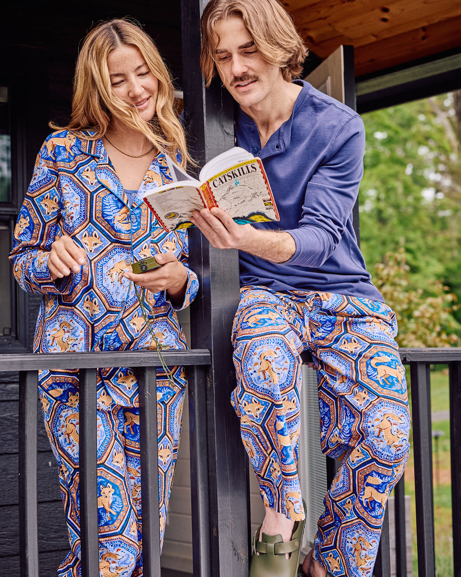 Fancy Fox - Men's PJ Pants - French Blue - Printfresh
