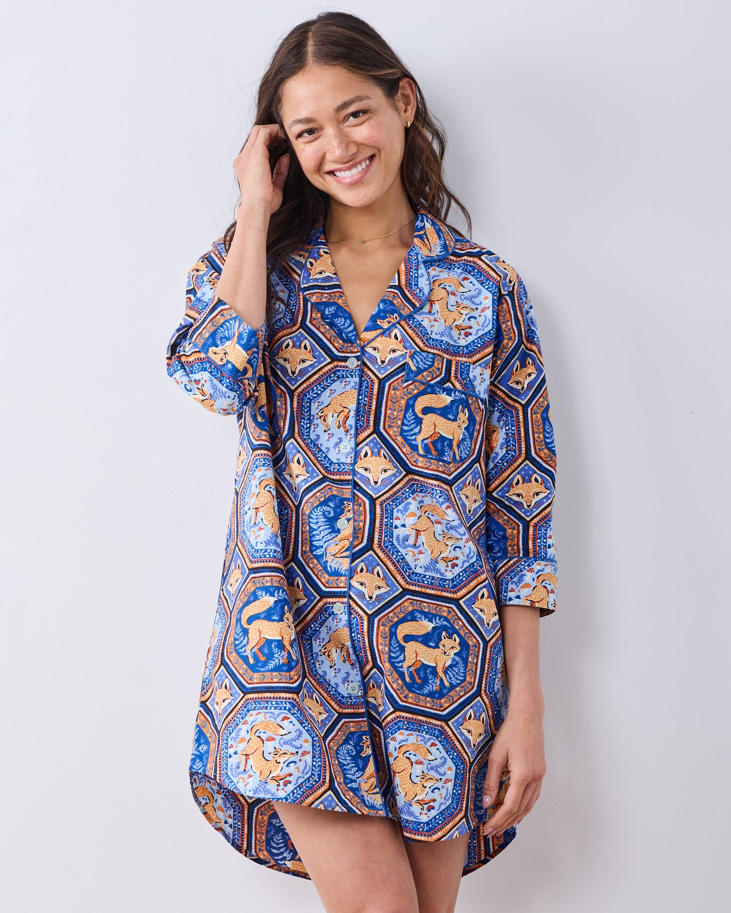 Fancy Fox - Sleep Shirt - French Blue - Printfresh