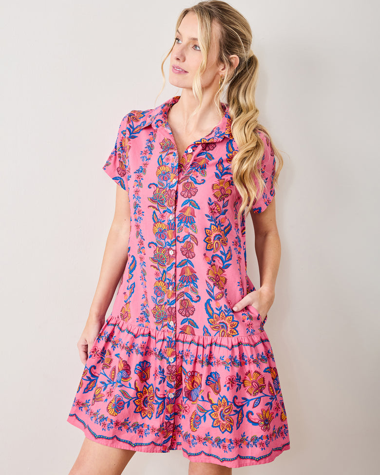 Folklore Flowers - Gracie Dress - Bright Rose - Printfresh