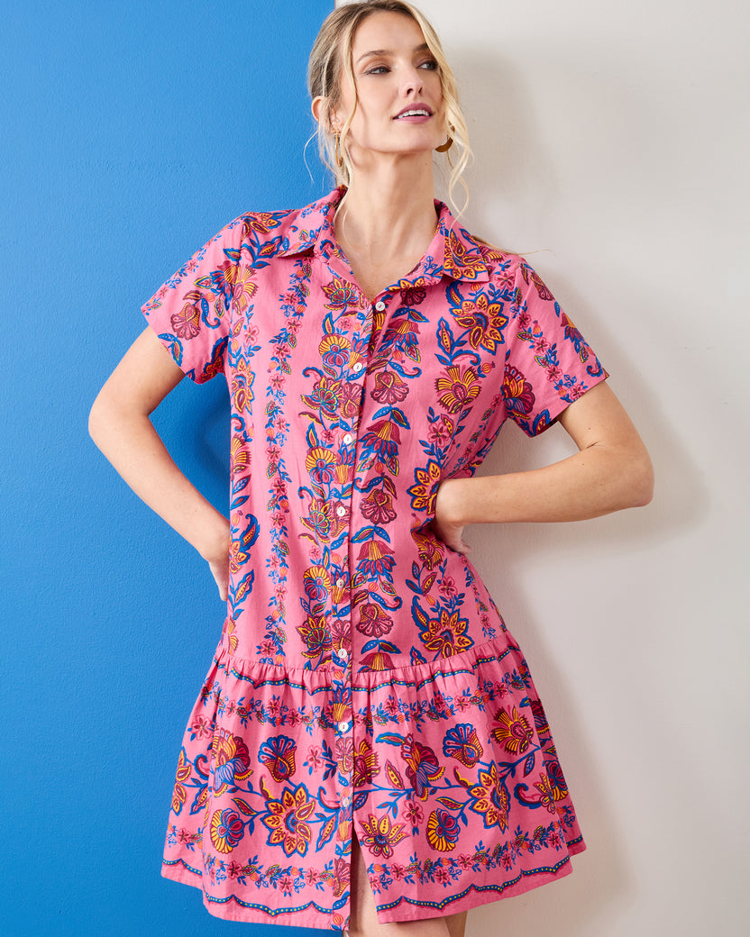 Folklore Flowers - Gracie Dress - Bright Rose Printfresh Folklore Flowers - Gracie Dress - Bright Rose Printfresh