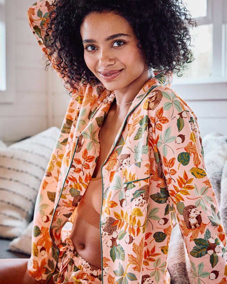 Hedgehog Forest - Long Sleeve Top & Shorts Set - Peach Leaf - Printfresh