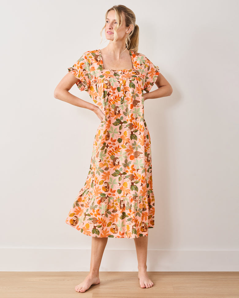Hedgehog Forest - Daylight Nightgown - Peach Leaf - Printfresh