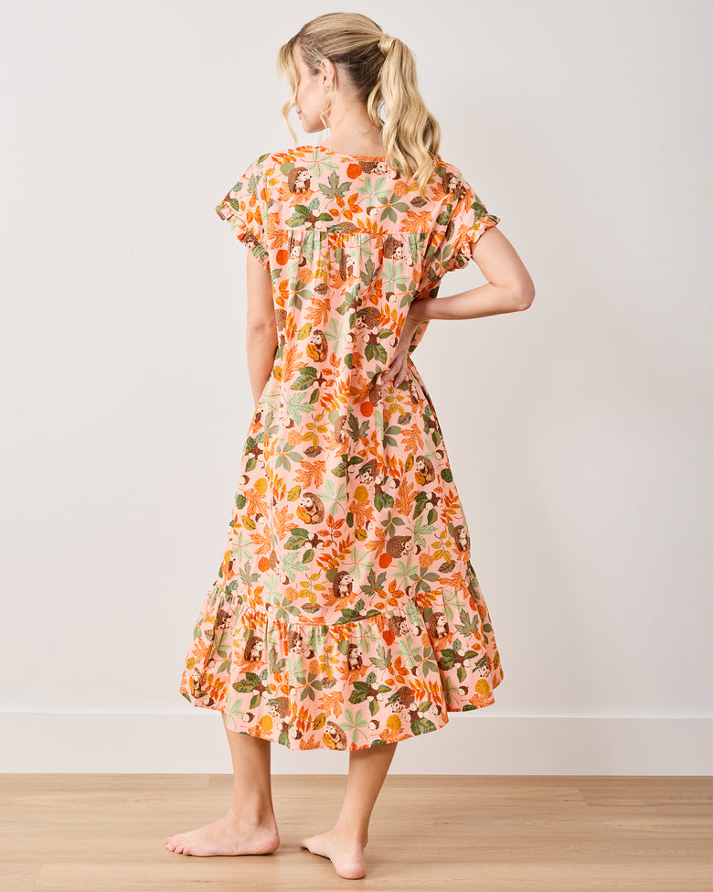 Hedgehog Forest - Daylight Nightgown - Peach Leaf - Printfresh