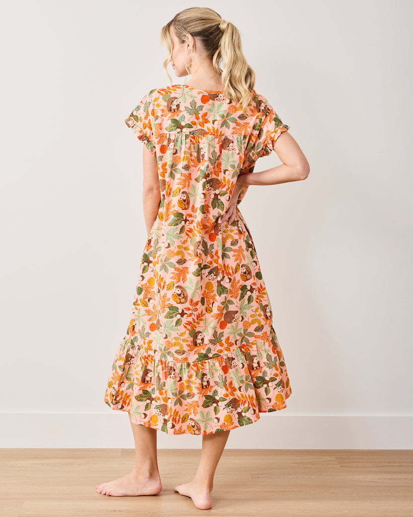 Hedgehog Forest - Daylight Nightgown - Peach Leaf - Printfresh