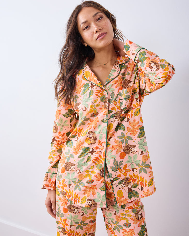 Hedgehog Forest - Long PJ Set - Peach Leaf - Printfresh