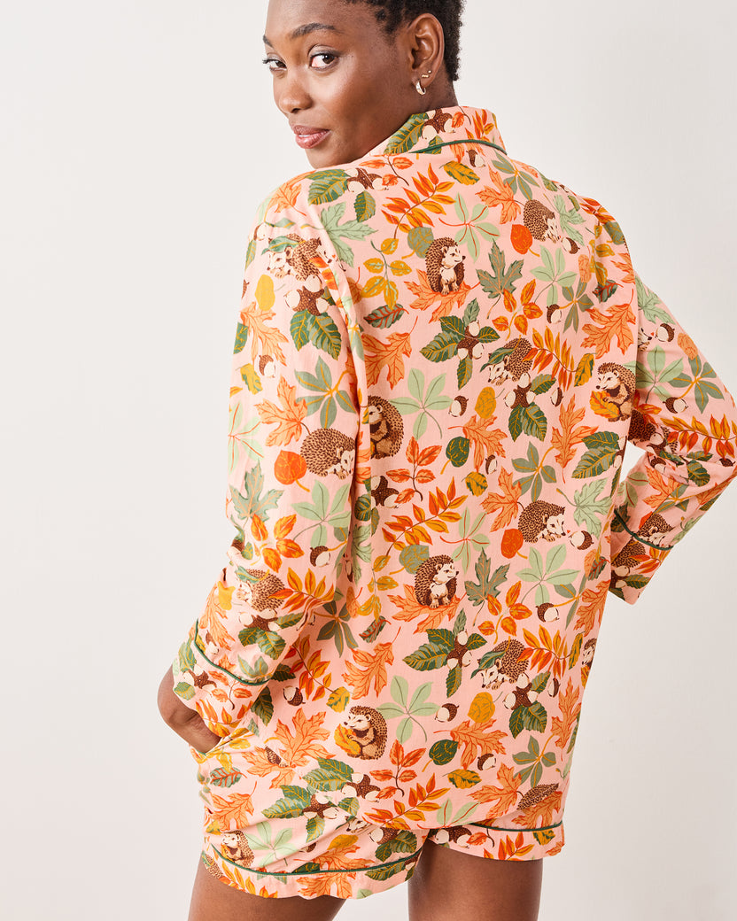 Hedgehog Forest - Long Sleeve Top & Shorts Set - Peach Leaf - Printfresh