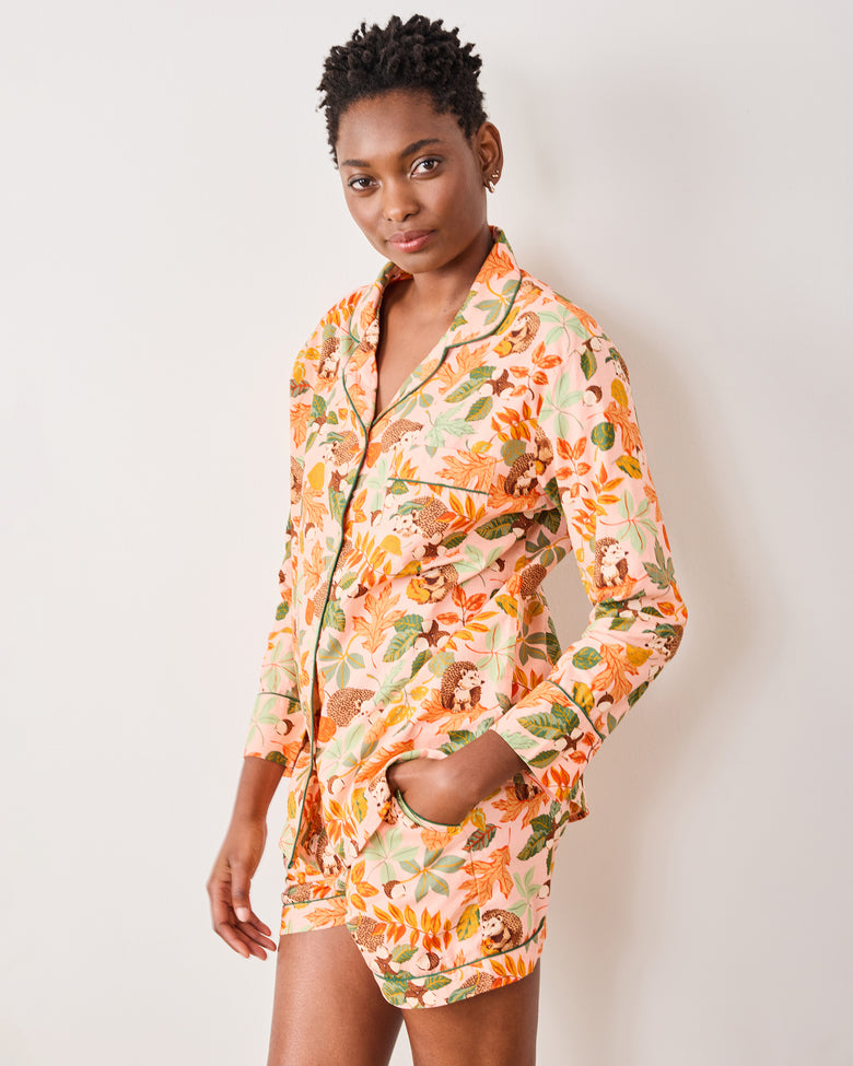 Hedgehog Forest - Long Sleeve Top & Shorts Set - Peach Leaf - Printfresh