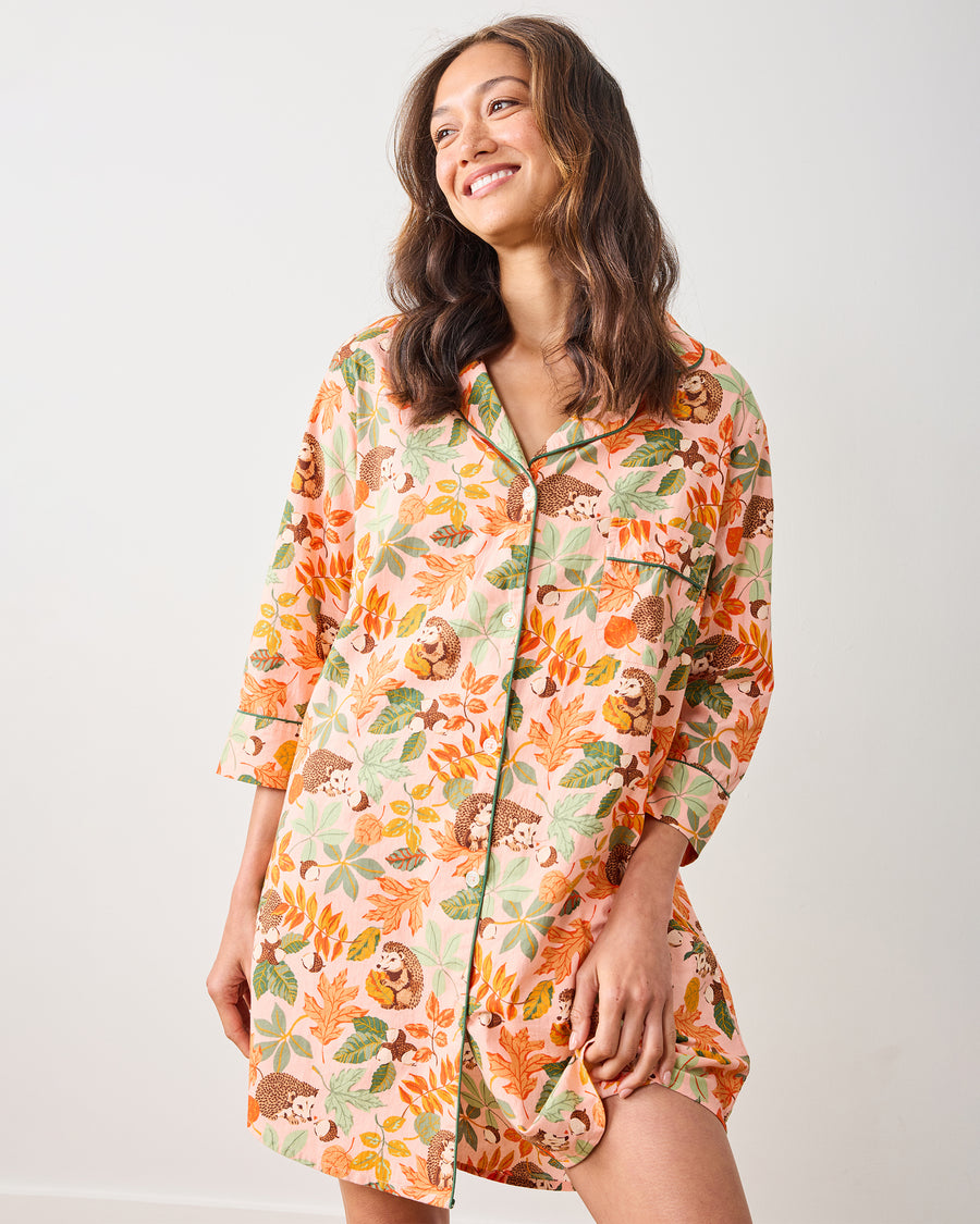Hedgehog Forest - Sleep Shirt - Peach Leaf - Printfresh