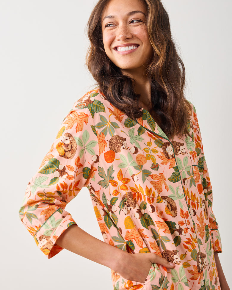 Hedgehog Forest - Sleep Shirt - Peach Leaf - Printfresh