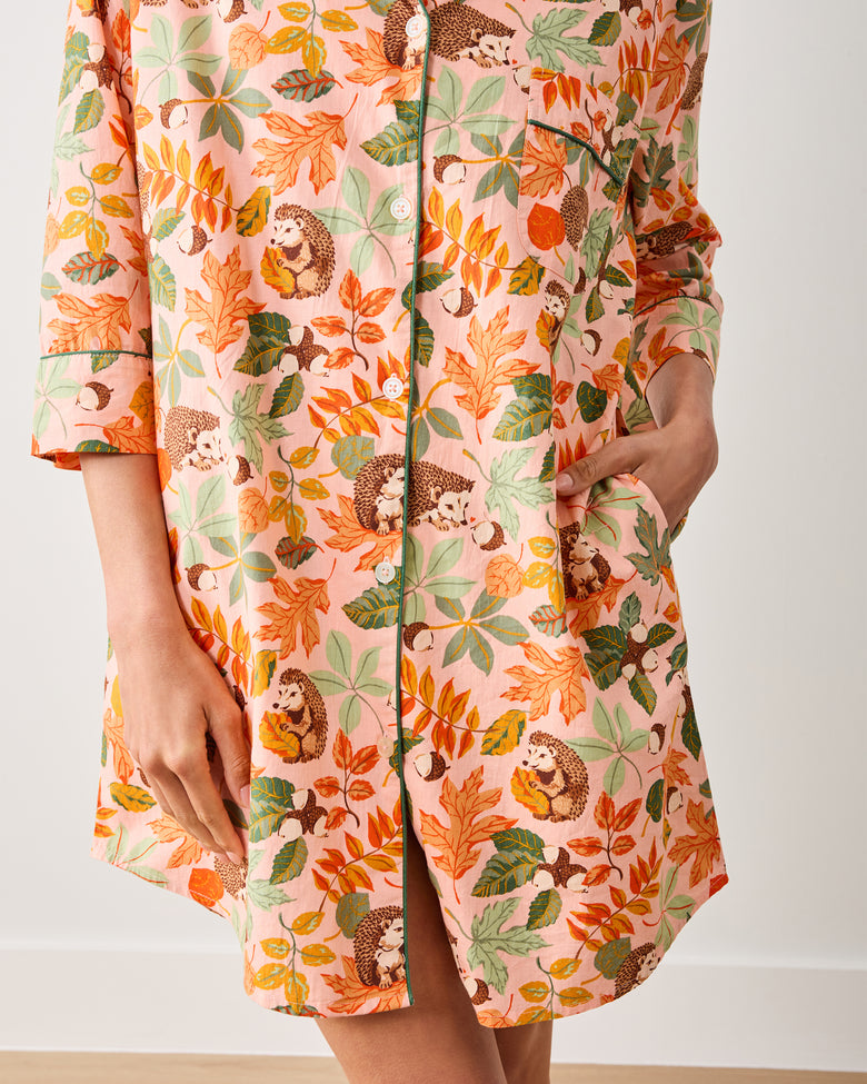 Hedgehog Forest - Sleep Shirt - Peach Leaf - Printfresh