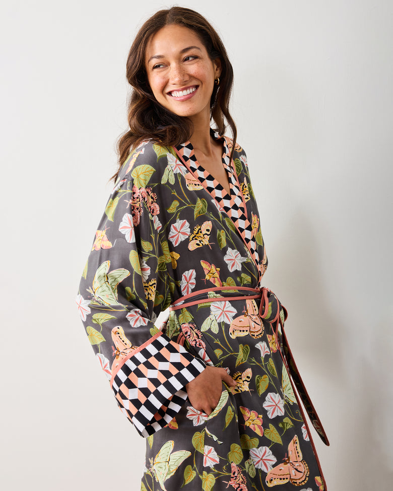 Midnight Flutter - Eco Satin Robe - Slate - Printfresh