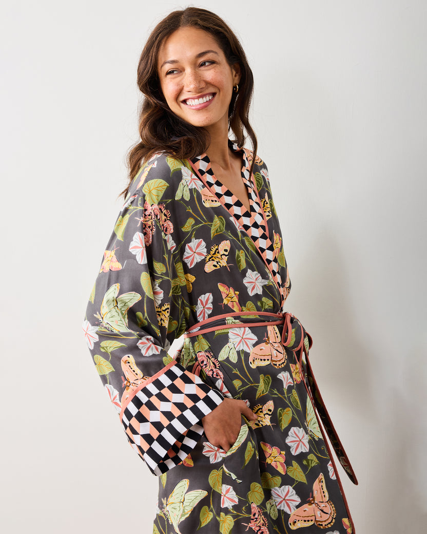 Midnight Flutter - Eco Satin Robe - Slate - Printfresh