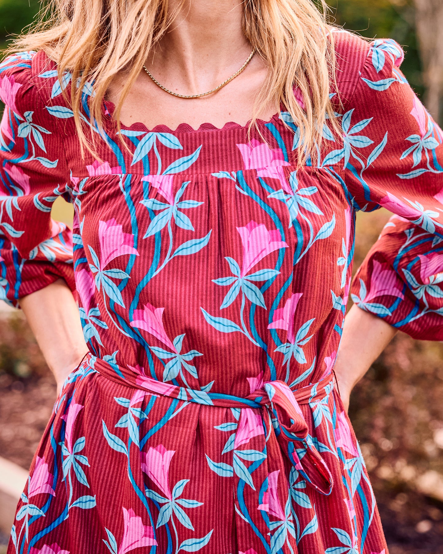 Moonflower Vine - Country Roads Dress - Barn Red - Printfresh