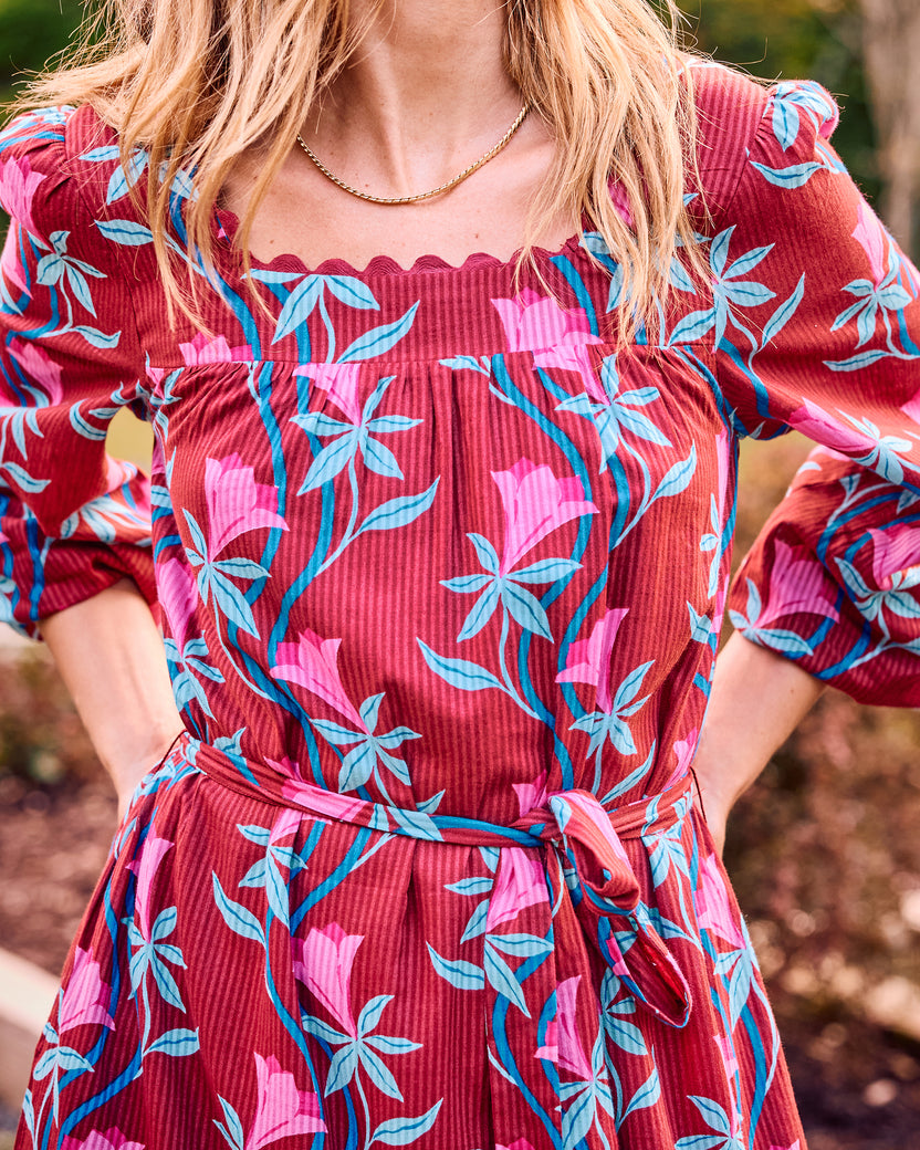 Moonflower Vine - Country Roads Dress - Barn Red - Printfresh