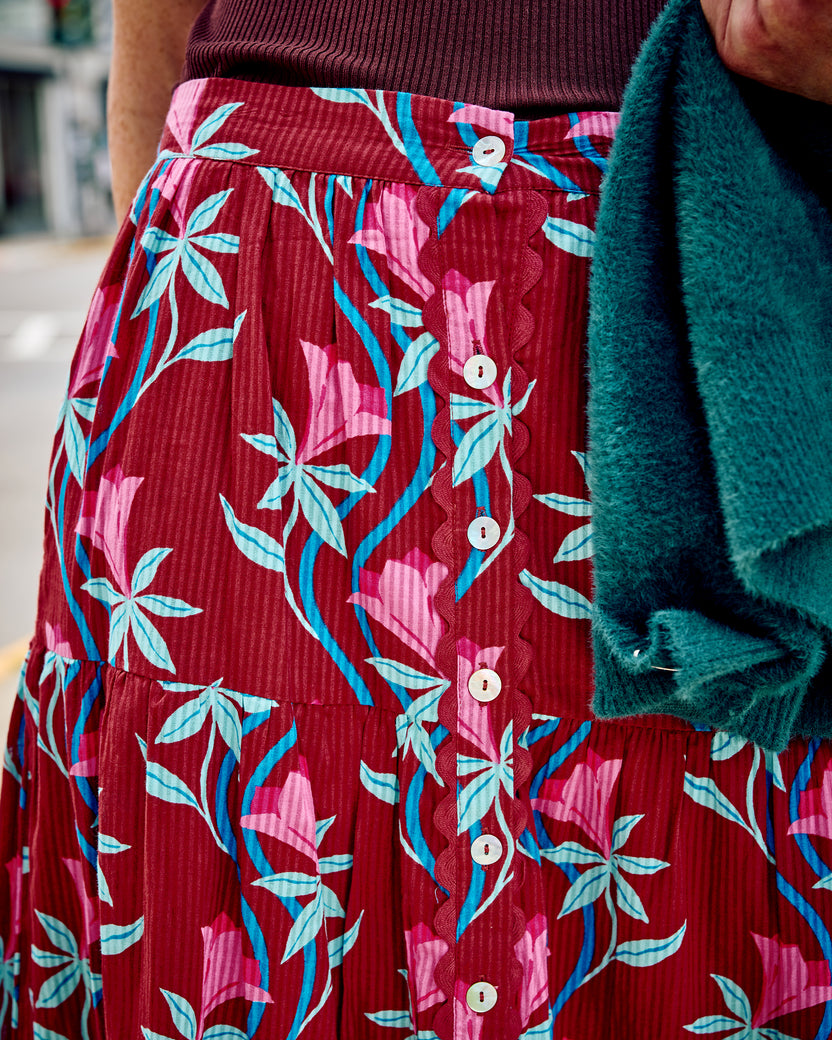 Moonflower Vine - Tessa Skirt - Barn Red - Printfresh