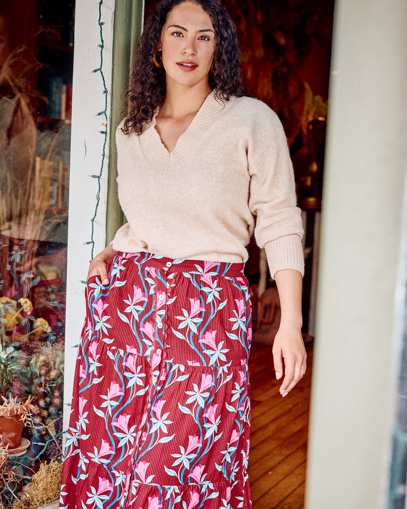 Moonflower Vine - Tessa Skirt - Barn Red - Printfresh