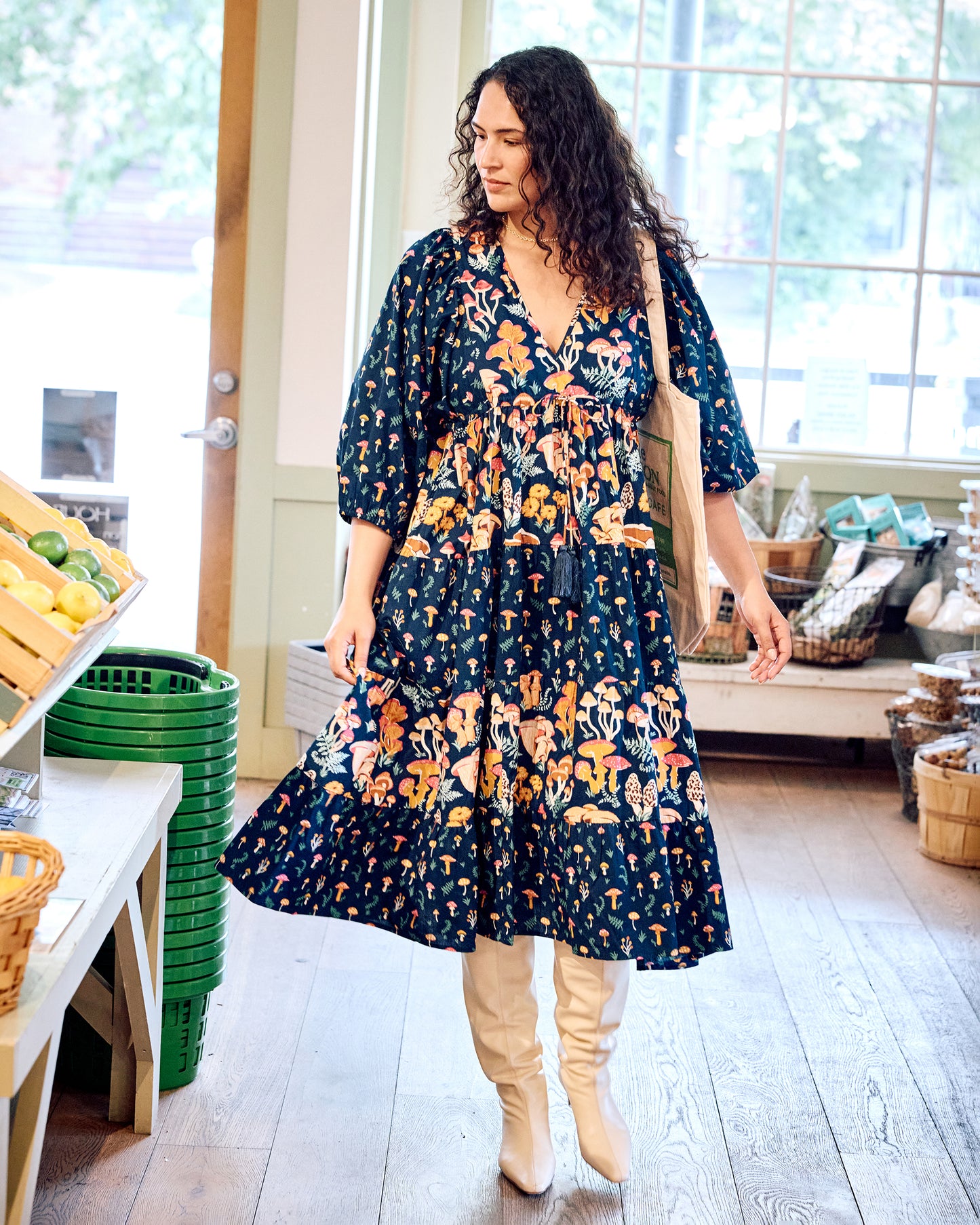 Mushroom Medley - Clementine Dress - Navy - Printfresh