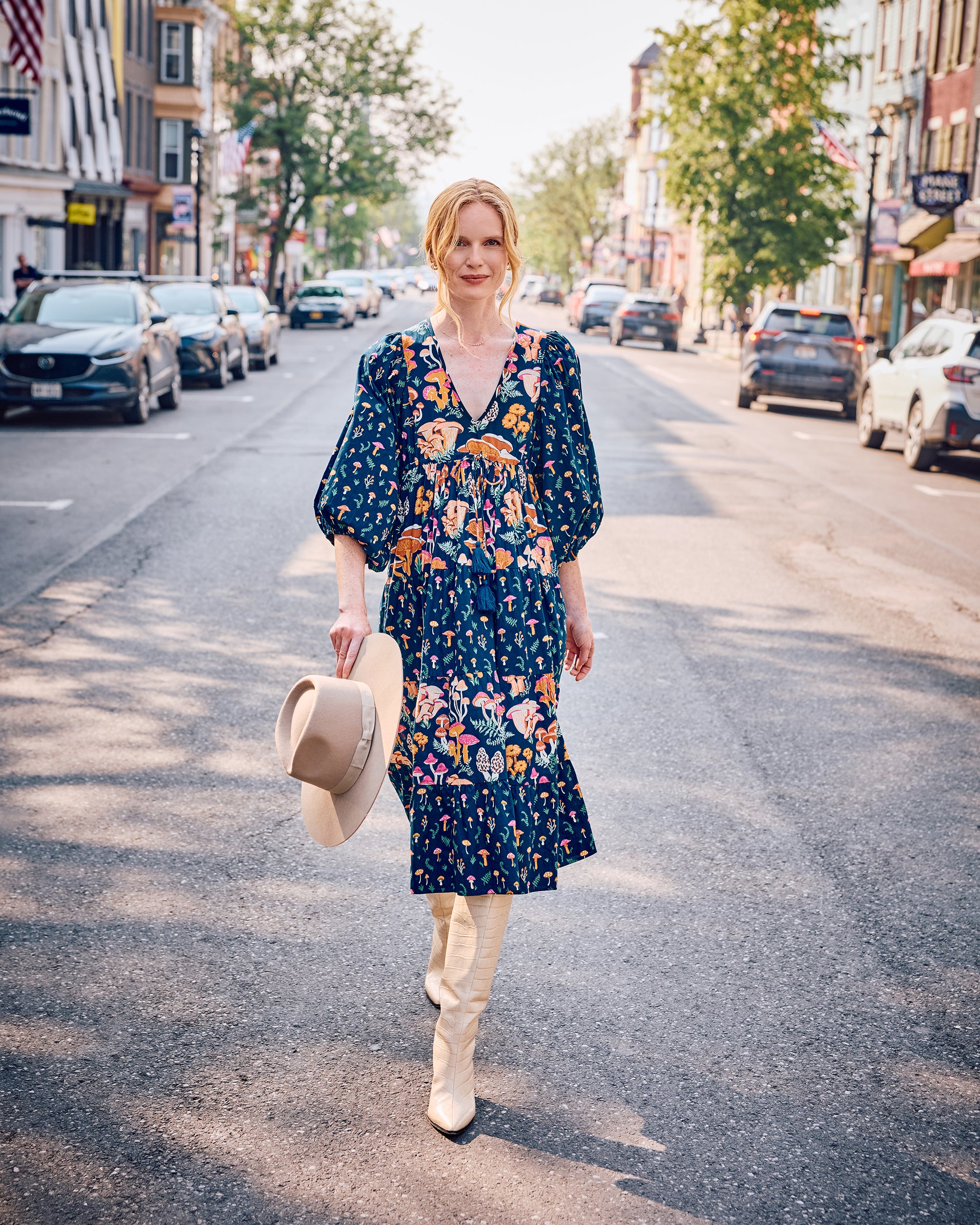 Mushroom Medley - Clementine Dress - Navy – Printfresh