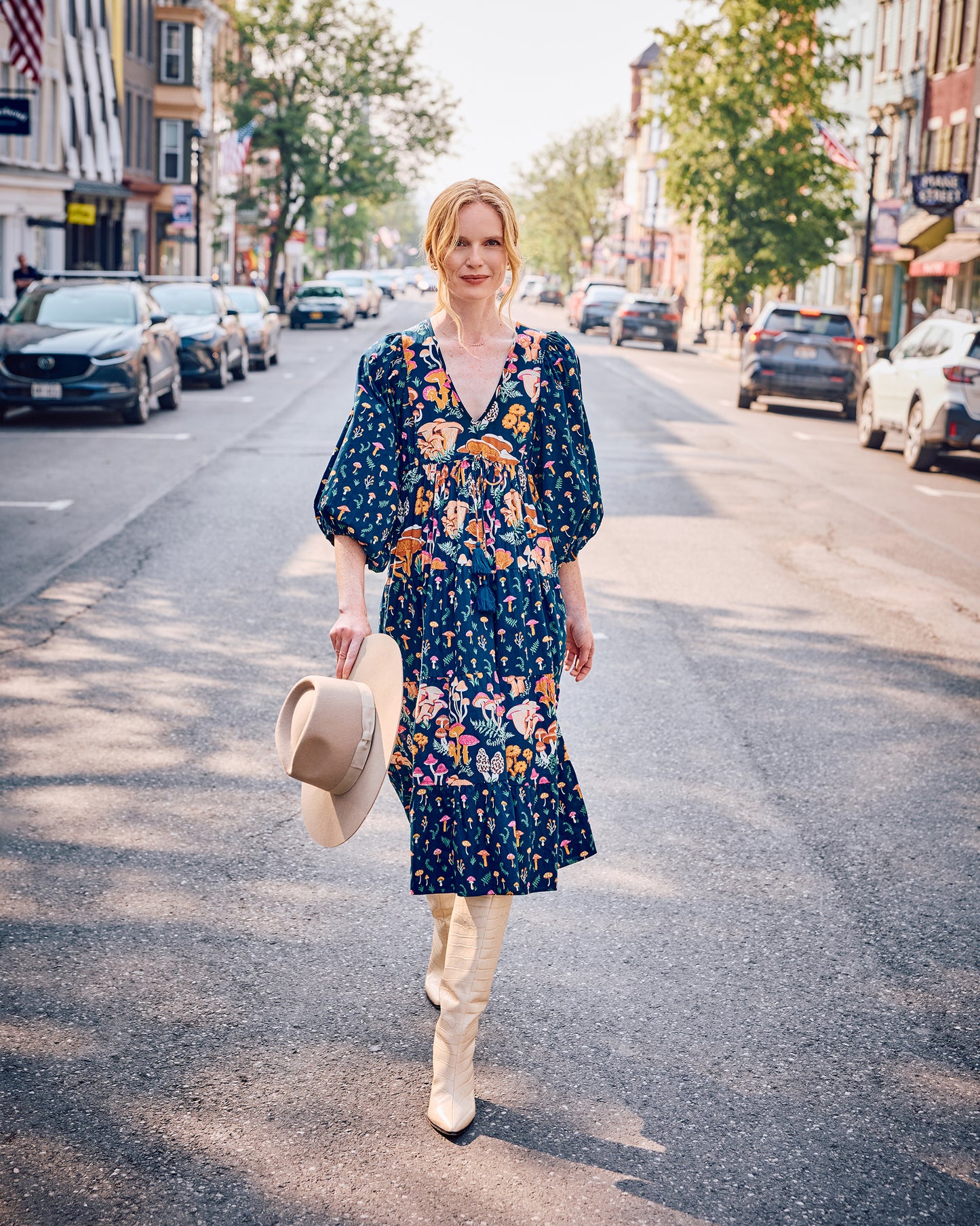 Mushroom Medley - Clementine Dress - Navy - Printfresh