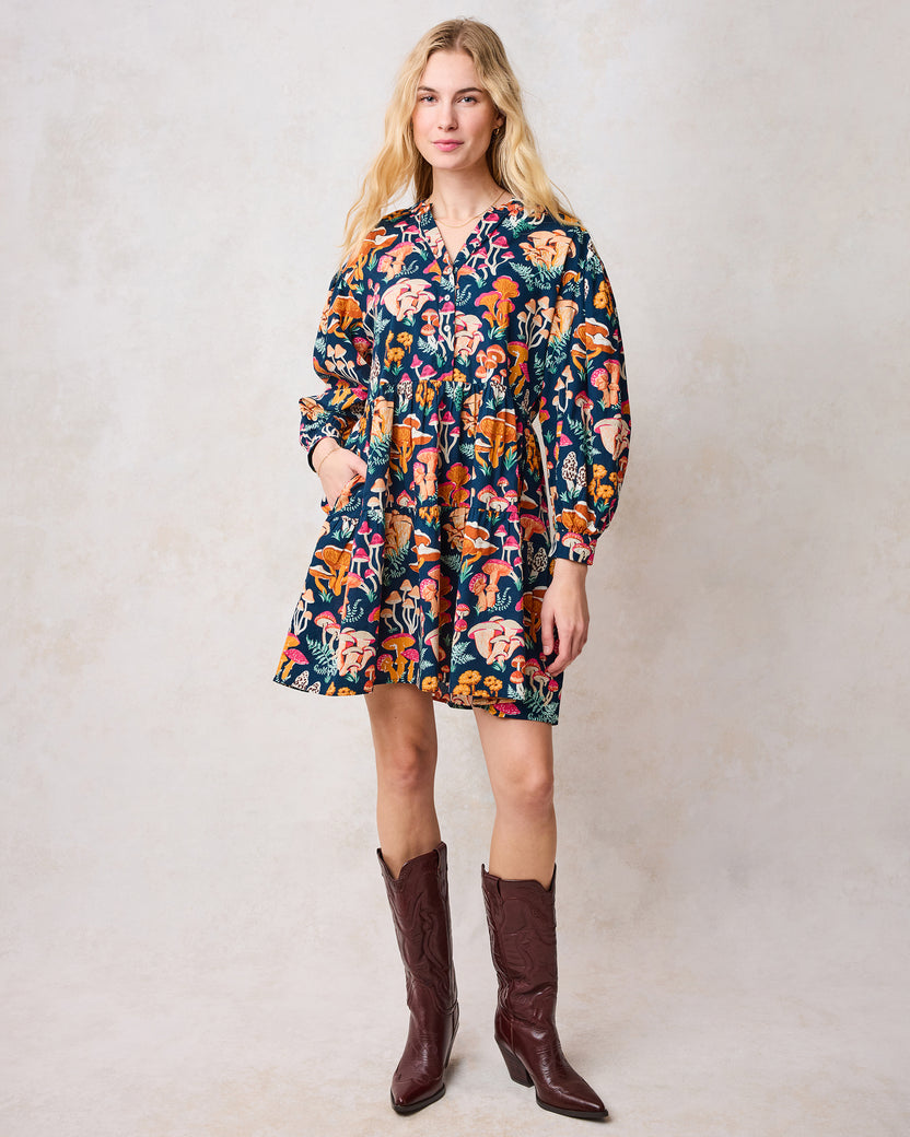 Mushroom Medley - Night Sky Dress - Navy - Printfresh