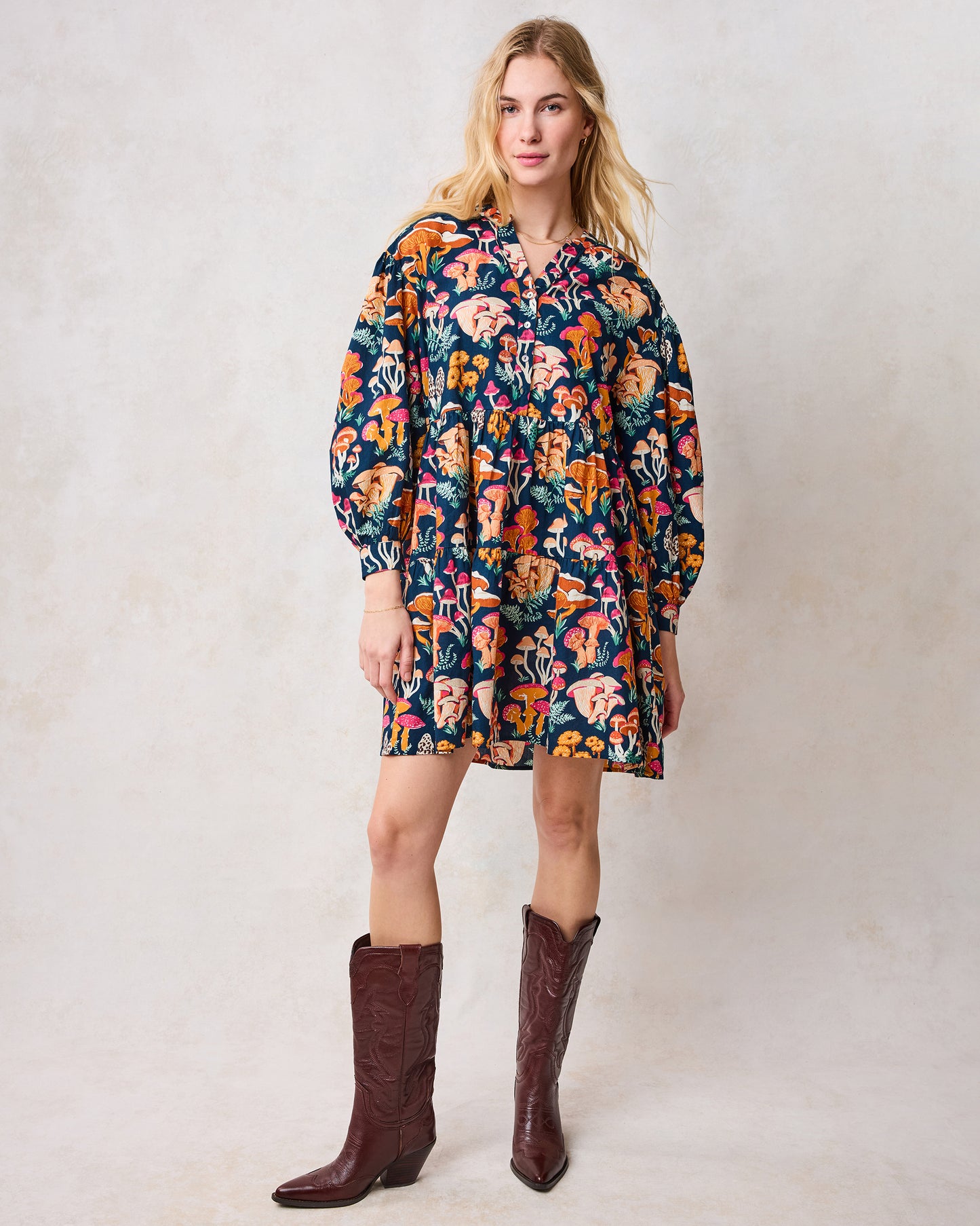 Mushroom Medley - Night Sky Dress - Navy - Printfresh