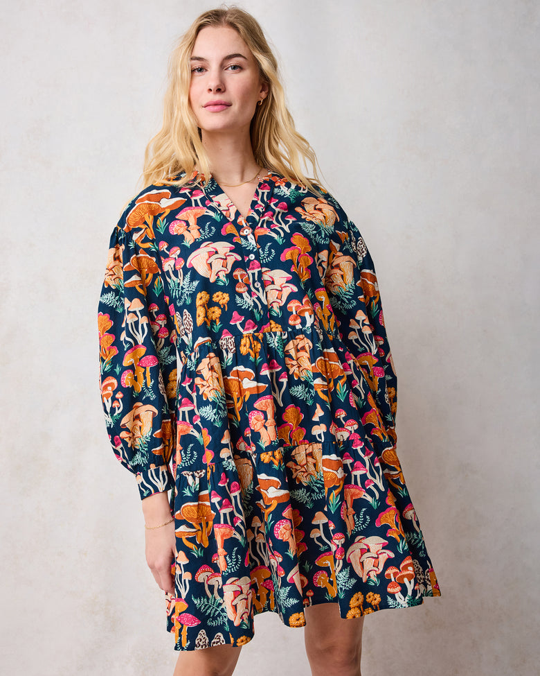 Mushroom Medley - Night Sky Dress - Navy - Printfresh