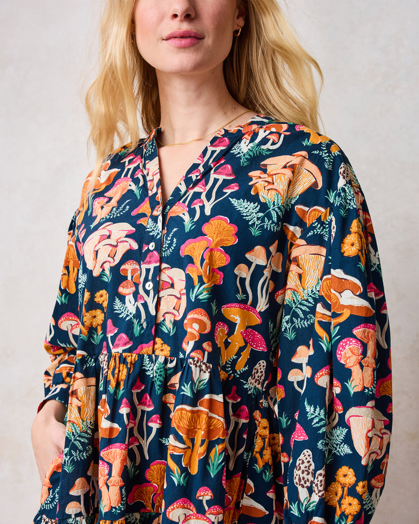 Mushroom Medley - Night Sky Dress - Navy - Printfresh
