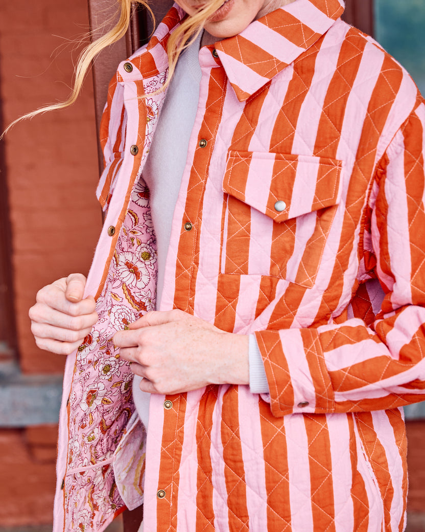 Bold Stripe - Quilted Jacket - Pink Copper - Printfresh