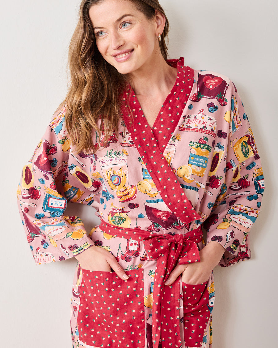 Sweet Jams - Lightweight Flannel Robe - Berry Bliss - Printfresh