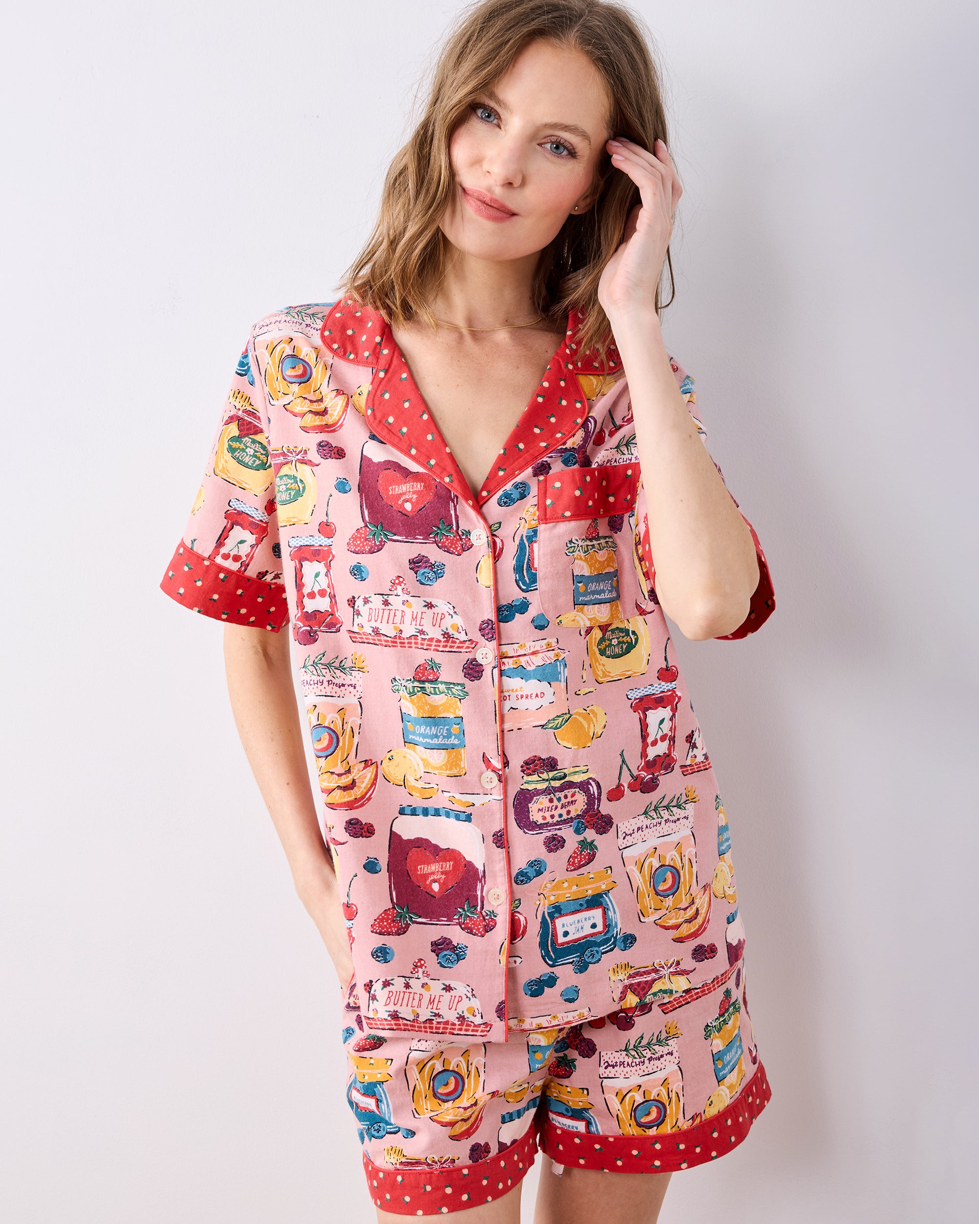 Sweet Jams - Lightweight Flannel Short PJ Set - Berry Bliss