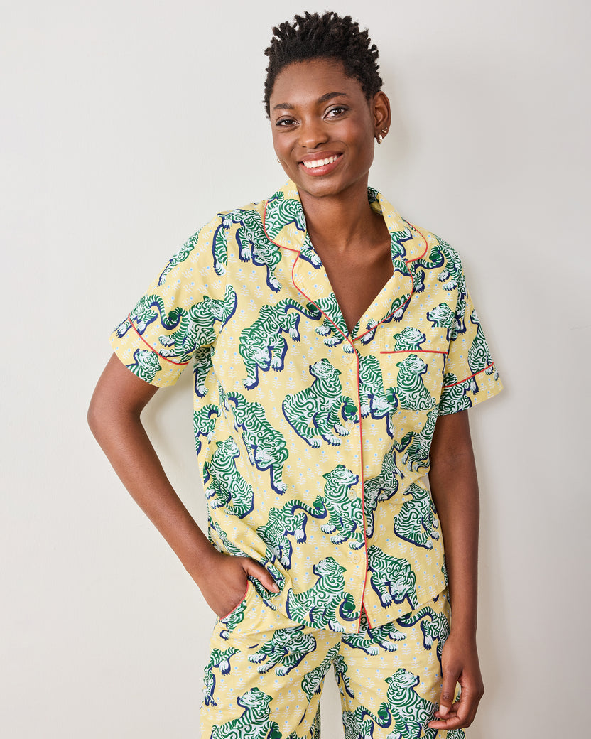 Tiger Queen - Short Sleeve Top & Cropped Pants Set - Citrine - Printfresh