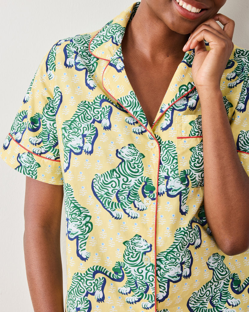 Tiger Queen - Short Sleeve Top & Cropped Pants Set - Citrine - Printfresh