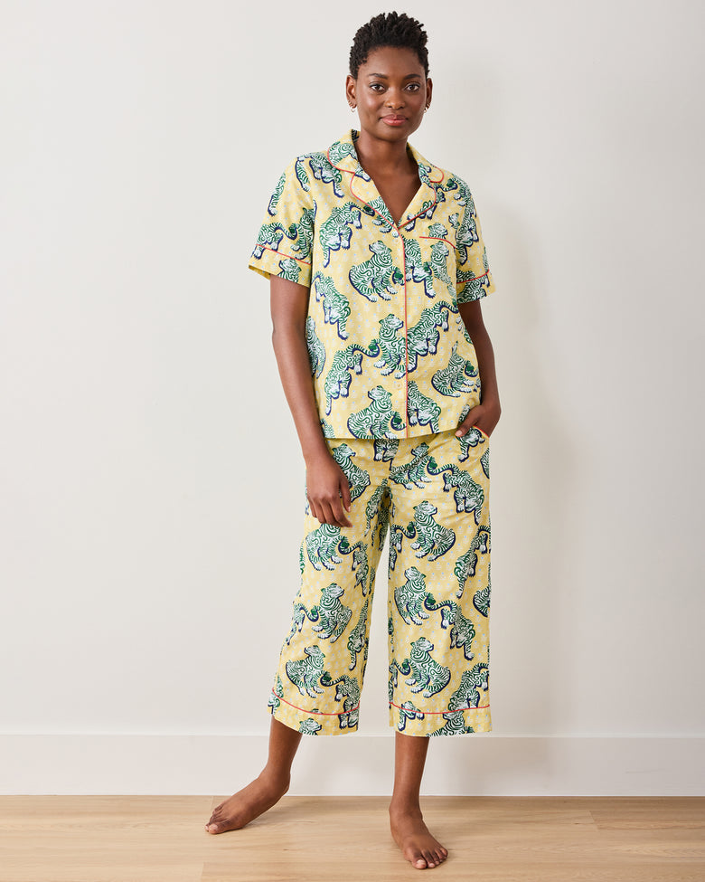 Tiger Queen - Short Sleeve Top & Cropped Pants Set - Citrine - Printfresh