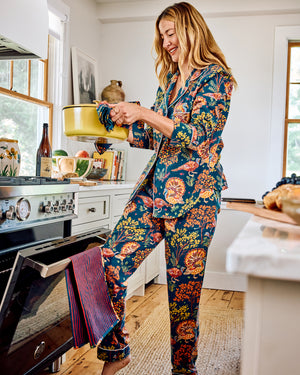 Turkey Trot - Lightweight Flannel Long PJ Set - Midnight Navy