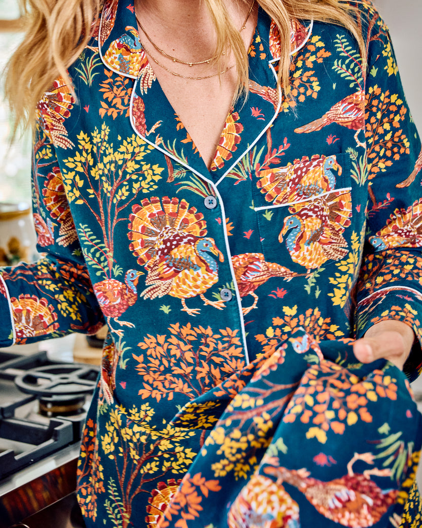 Turkey Trot - Lightweight Flannel Long PJ Set - Midnight Navy - Printfresh