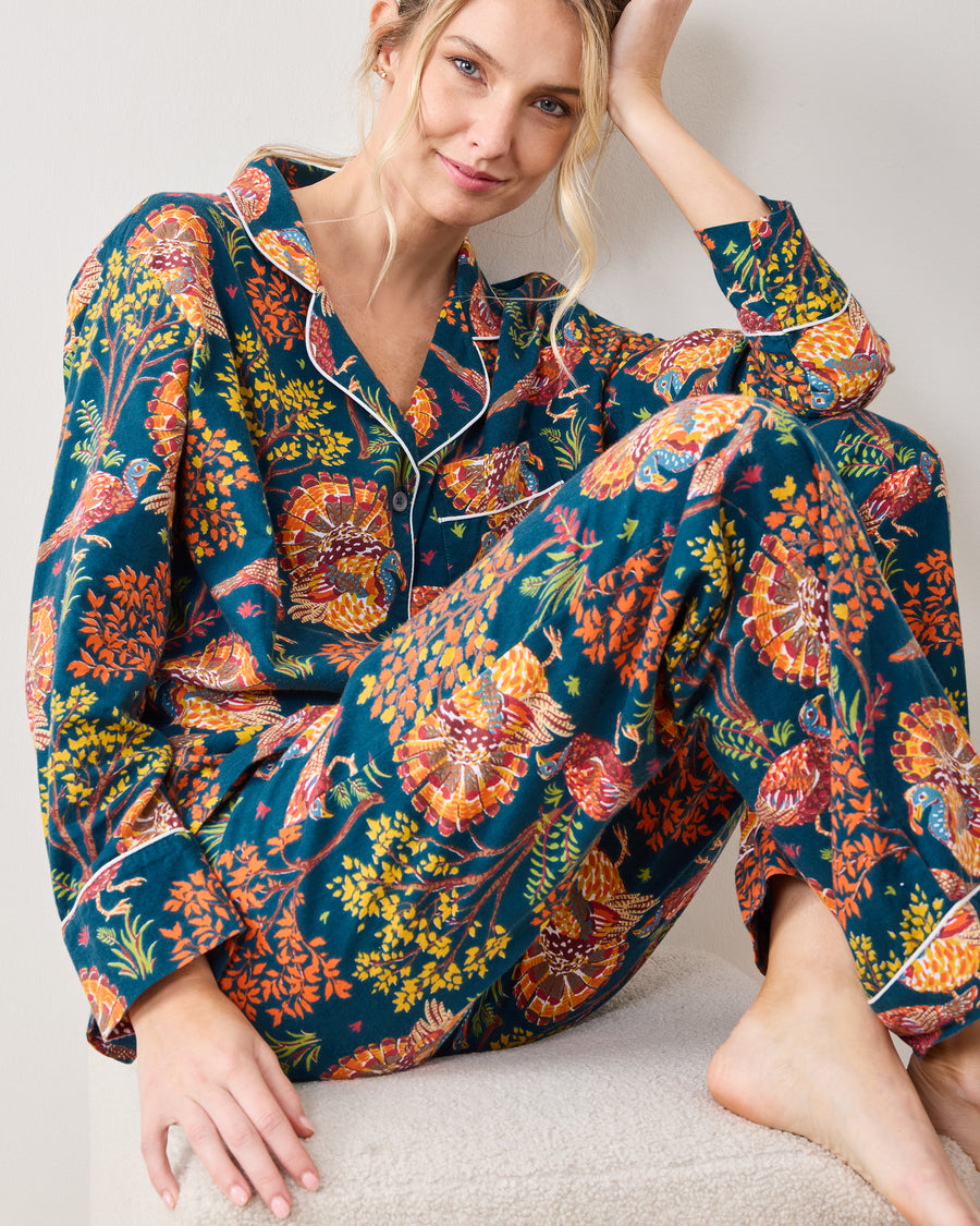 Turkey Trot - Lightweight Flannel Long PJ Set - Midnight Navy - Printfresh