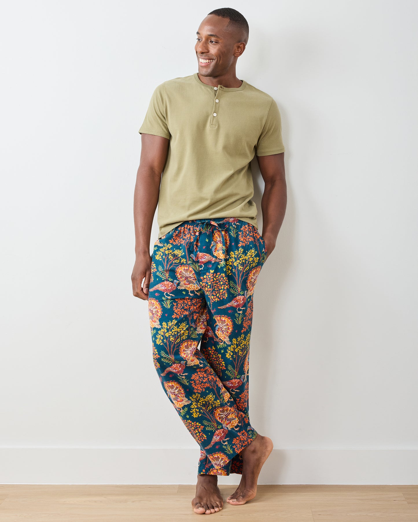 Turkey Trot - Lightweight Flannel Men's PJ Pants - Midnight Navy - Printfresh