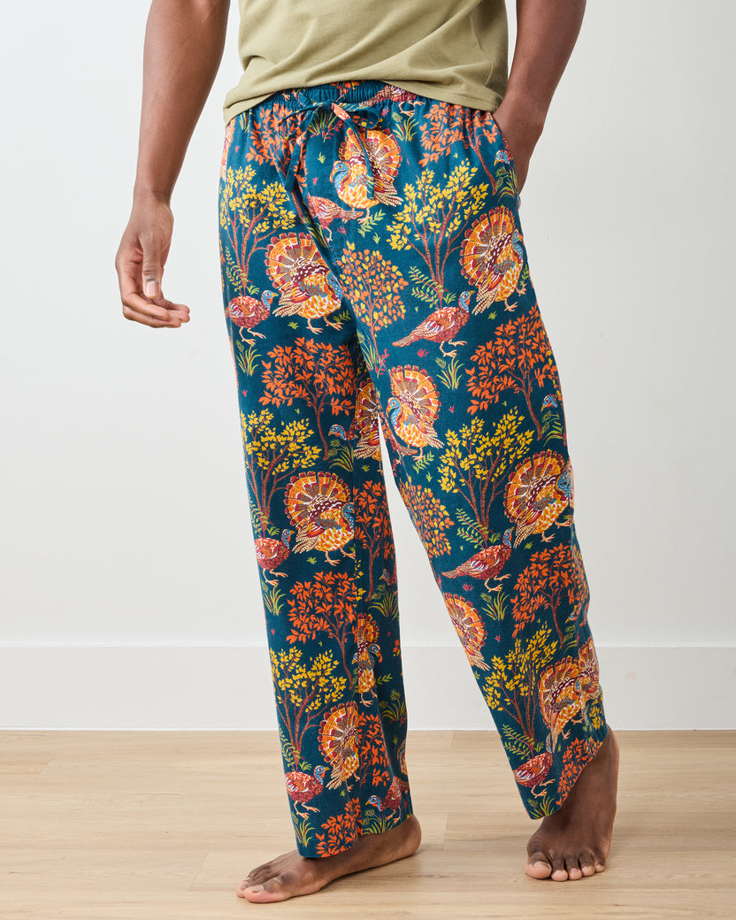 Turkey Trot - Lightweight Flannel Men's PJ Pants - Midnight Navy - Printfresh