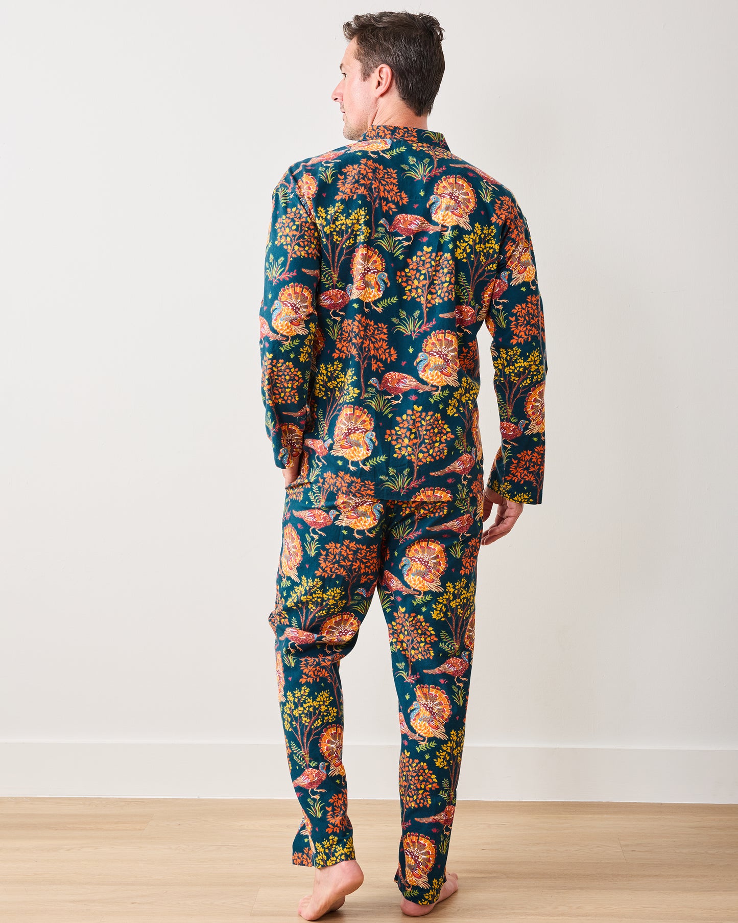 Turkey Trot - Lightweight Flannel Men's Long PJ Set - Midnight Navy - Printfresh