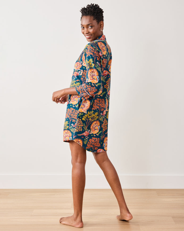 Turkey Trot - Lightweight Flannel Sleep Shirt - Midnight Navy - Printfresh