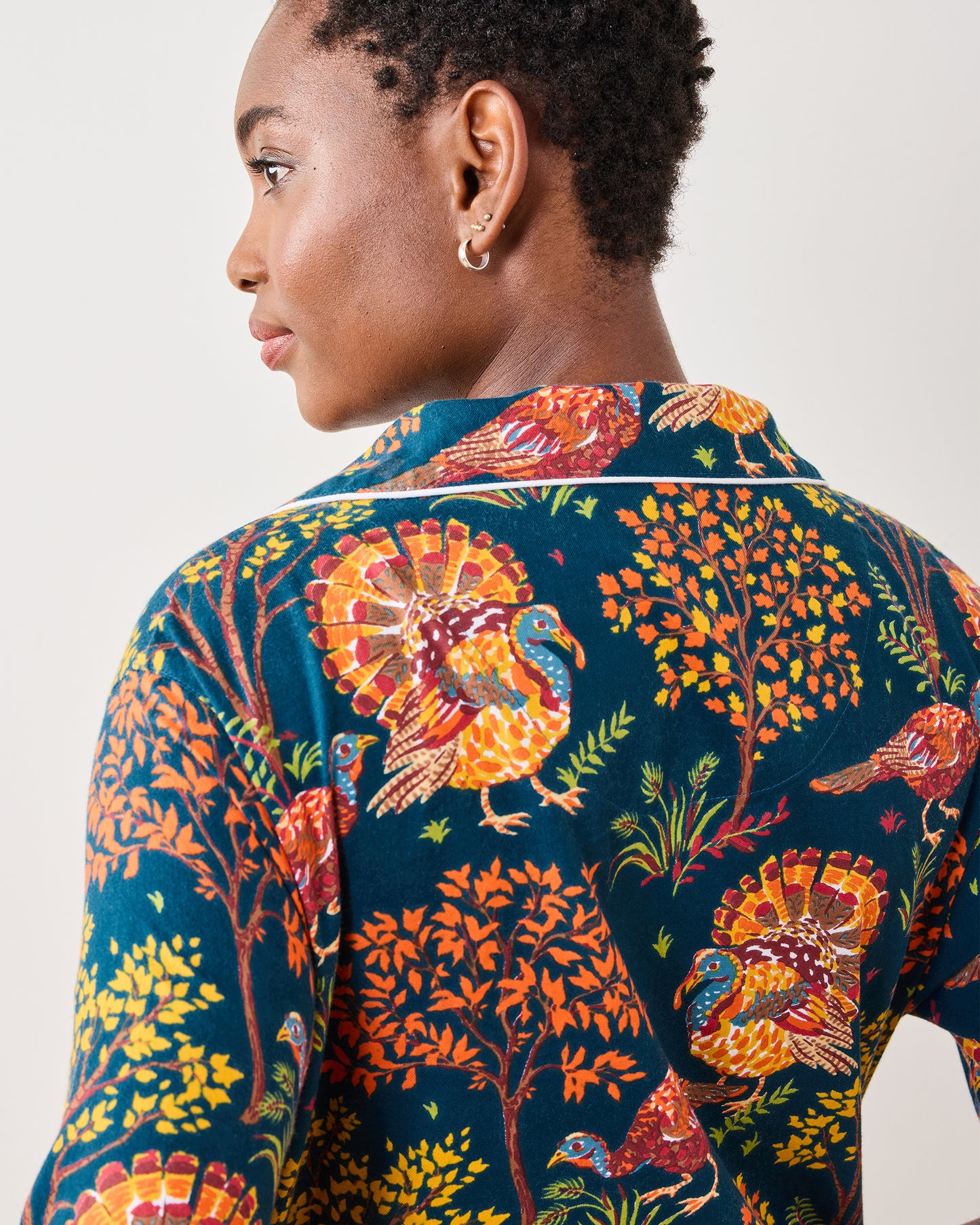 Turkey Trot - Lightweight Flannel Sleep Shirt - Midnight Navy - Printfresh