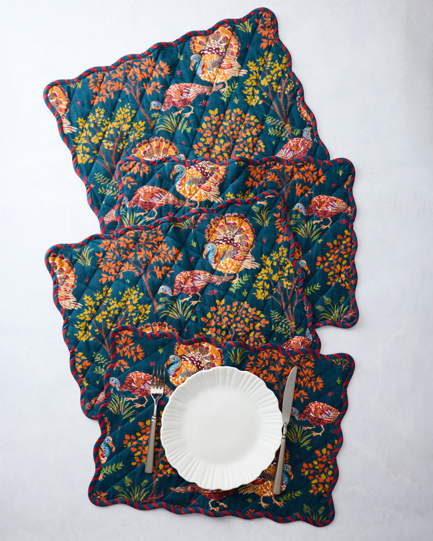 Turkey Trot - Placemats Set Of 4 - Midnight Navy - Printfresh